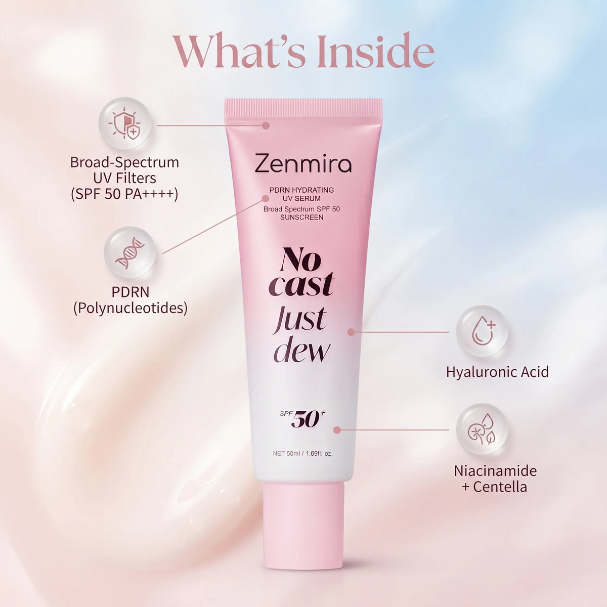 Zenmira No Cast Just Dew PDRN Hydrating UV Sun Serum — ingredients