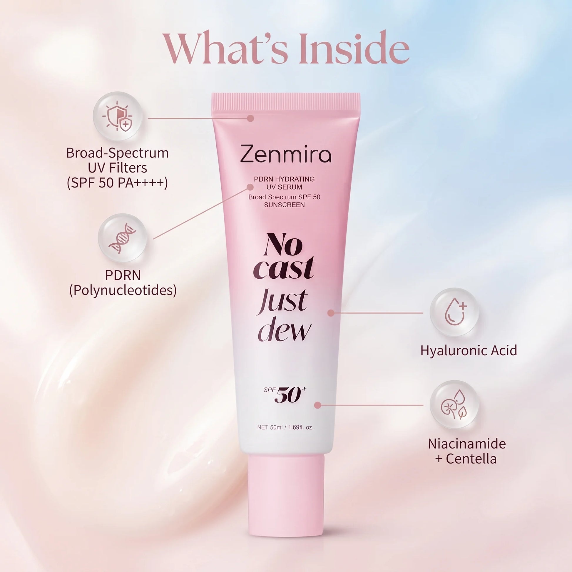 Zenmira No Cast Just Dew PDRN Hydrating UV Sun Serum — ingredients